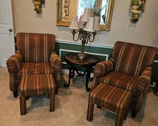 Custom upholstered chair ottoman pair