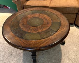 Slate, wood, black metal coffee table