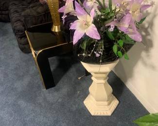 Vintage Modern Black Lacquer and Brass Waterfall Coffee Tables & lamps