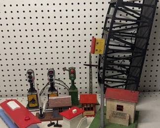 Train Railroad Buildings Crossing Lights & Bridge 