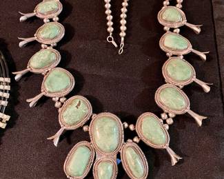 Old Pawn Navajo turquoise squash blossom necklace