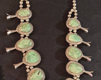 Sonoran gold Navajo turquoise squash blossom necklace