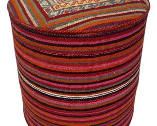 Handwoven Kilim Ottoman Pouf, 18H