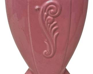 Pink Ceramic Vase With Art Deco Scroll