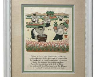 Framed Babar Elephant Garden Illustration