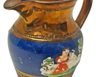 Copper Lustre Pitcher with Figural Scene