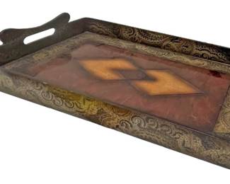 Wood Tray with Inlaid Diamond Design
