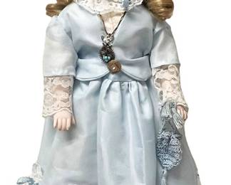 17 Porcelain Doll in Blue Lace Dress