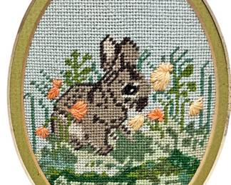 Oval Bunny CrossStitch Embroidery Art