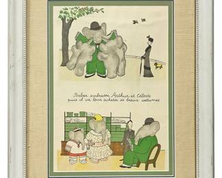 Framed Babar Elephant Illustration Art
