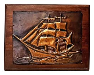 MidCentury Copper Ship Wall Plaque