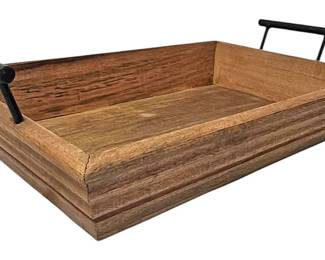Wood Serving Tray w Metal Handles