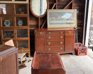 Multiple antique furniture and picture in frame