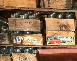 Multiple antique Mason, Kern bottles and cases original and very rare