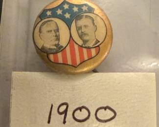 1900 President William McKinley Teddy Theodore Roosevelt Pin Button 7/8 Original