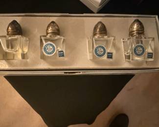 Hand cut crystal salt and pepper set with Sterling Tops