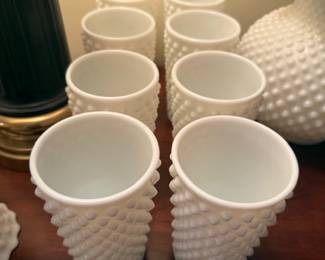 Vintage Set of 8 Fenton Hobnail Milk Glass Tumblers