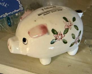 Vintage Small Ceramic Piggy Bank Hand Painted 