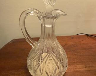 Vintage Cut Glass Clear Blown Cruet Oil Vinegar & Stopper Diamond Approx. 6 3/4”