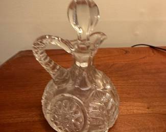 Vintage Cut Glass Clear Blown Cruet Oil Vinegar & Stopper