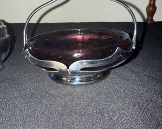 Vintage Farber Brothers NY Krome Kraft Amethyst Glass Art Deco Candy Dish