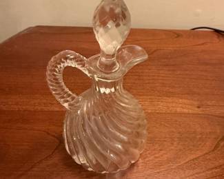 Vintage Cut Glass Clear Blown Cruet Oil Vinegar & Stopper Approx. 6 3/4”