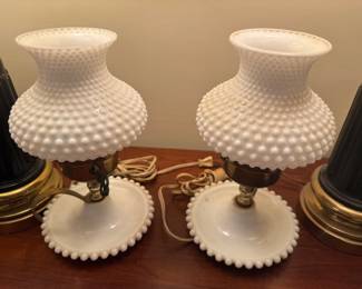 Milk Glass Lamp Vintage Boudoir Light with Unique Hobnail Shade and Finger Grip Handle