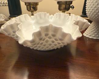 Fenton Milkglass Hobnail Ruffled Bowl