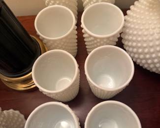 Vintage Set of 8 Fenton Hobnail Milk Glass Tumblers