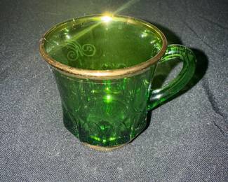 antique Early American Pattern Glass (EAPG) green glass mug