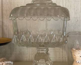 VINTAGE JEANNETTE CLEAR WEDDING BOX CANDY DISH COMPOTE WITH LID