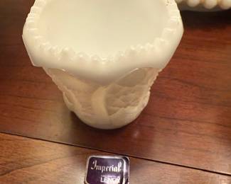 Imperial Glass Bellaire White Milk Glass Octagon Vintage Toothpick Holder