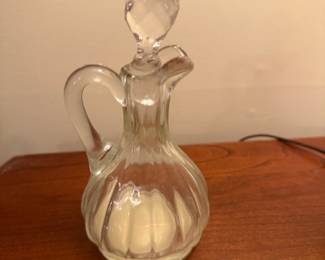 Vintage Cut Glass Clear Blown Cruet Oil Vinegar & Stopper Approx. 6 3/4”