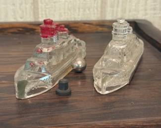 40's Vintage Battleship Red Smokestack Glass Candy Containers - Victory Glass Co.