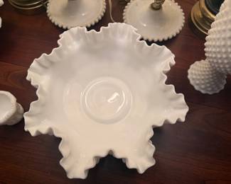 Fenton Milkglass Hobnail Ruffled Bowl