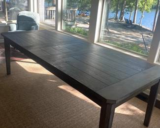 Table 94" x 40" with 18" leaf - 76" x 40" without leaf. Easily seats 8 to 10