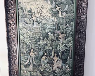 Original painting on silk with beautiful carved wood frame