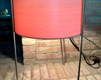 Modern lamp with dimmer switch. Wood effect lamp shade.