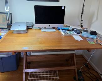 Fabulous Vintage Anco Bilt Oak Drafting Table with iron fittings!  Versatile, Serviceable and Wonderful!