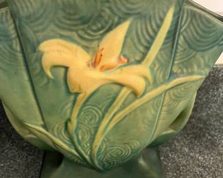 Vintage Roseville Pottery Zephyr Lily Green Fan vase