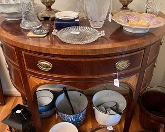 LOOK at this beautiful side table...it is gorgeous!  We also offer some Enamelware, and Antique baskets, as well as Longaberger baskets.  ALSO Notice this beautiful set of unusual candlestick lamps!