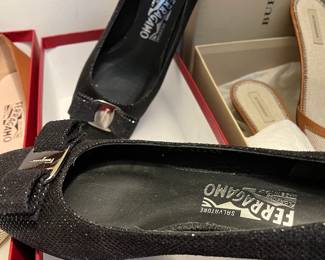 Ferragamo glitter ballet pump with silver trim/bow...STUNNING!   BEST prices in town!