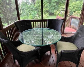 Gorgeous!  You WON'T BELIEVE how beautiful all of this outdoor wicker furniture is!  This is dining table with 4 chairs/cushions and cover...FABULOUS!