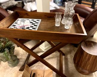 Charming Farmhouse Butler's Table...one of my favorites!  This is beautiful, useful, versatile and lovely!  Won't last long!  Also, pay attention to the onyx Chess set on it, and the crystal pitcher & glass set.  SO nice!