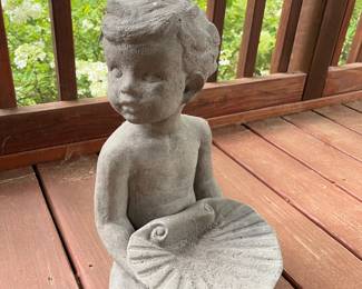 We have a great selection of concrete planters, statues, this beautiful "Child with shell" bird feeder, and more