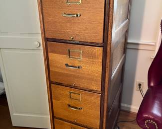 Awesome oak file cabinet in great shape with solid brass pulls & accents