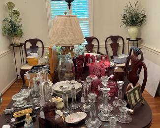 OH MY!  There is so much to tell you!  Crystal candlesticks, Cranberry glass, French Nipon dishes, Pitchers, and the list goes on!