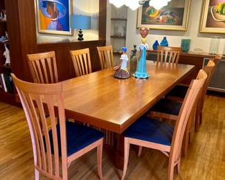 Dining table in the style of FRANK LLOYD WRIGHT and chairs by SIBAU