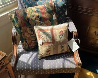 Vintage upholstered arm chair, cushions