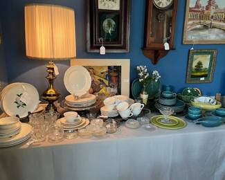 Looking at the vintage china. Russell Wright, Rose Point and Dogwood, plus vintage glass pieces